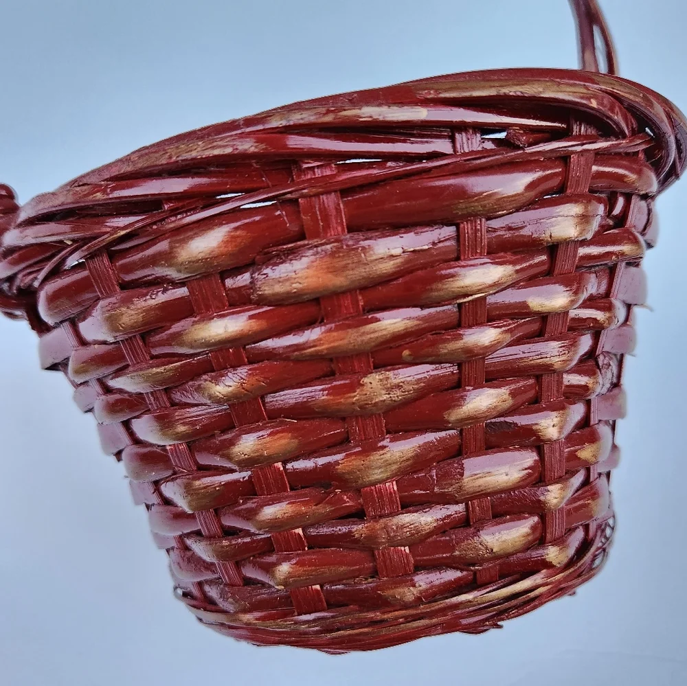 Pair of Burgundy and Gold Woven Baskets